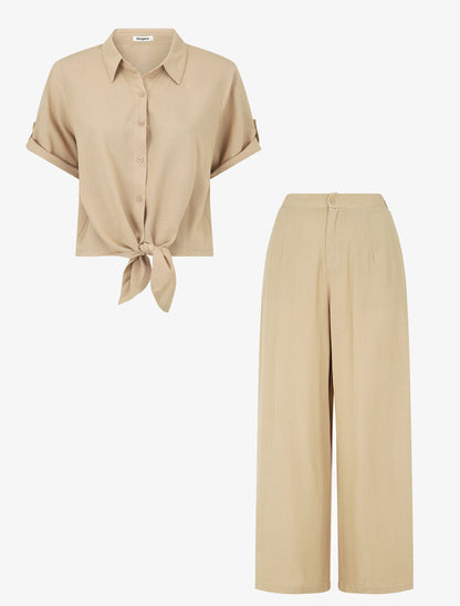 Ensemble top à nouer et pantalon - Beige - 7