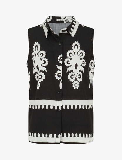 Ensemble top sans manches et pantalon imprimé ikat - Noir - 2