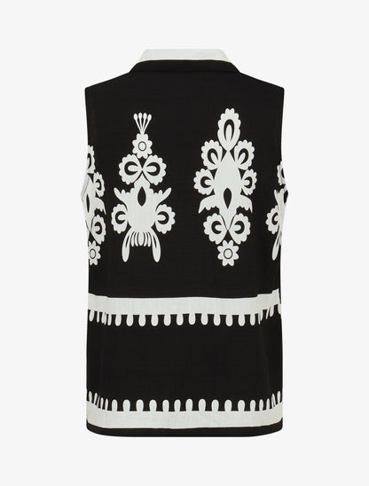 Ensemble top sans manches et pantalon imprimé ikat - Noir - 3