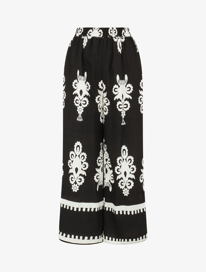 Ensemble top sans manches et pantalon imprimé ikat - Noir - 4