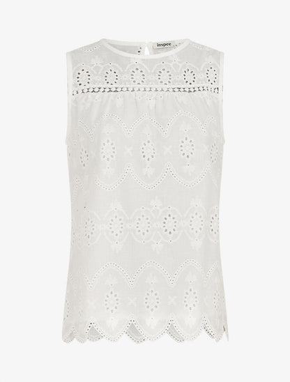 Top droit sans manches en broderie anglaise - Blanc - 1