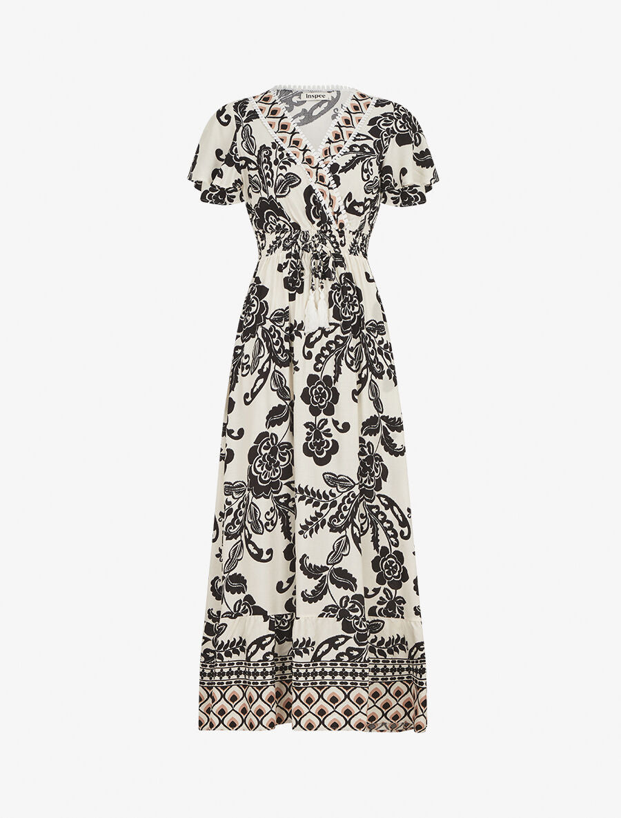 Robe longue fleurie à manches courtes - Écru - 4