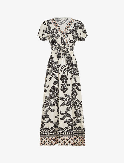 Robe longue fleurie à manches courtes - Écru - 4