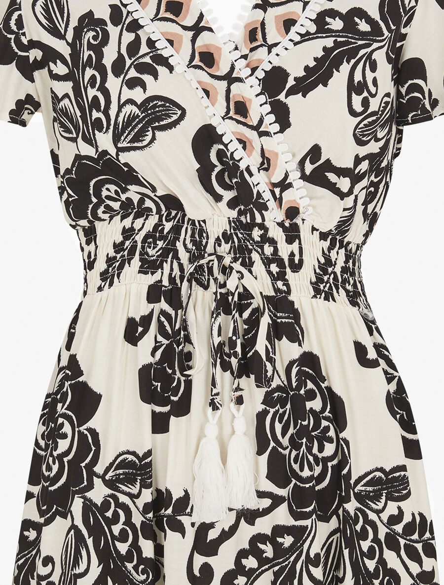 Robe longue fleurie à manches courtes - Écru - 3