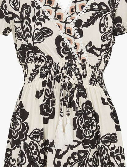 Robe longue fleurie à manches courtes - Écru - 3