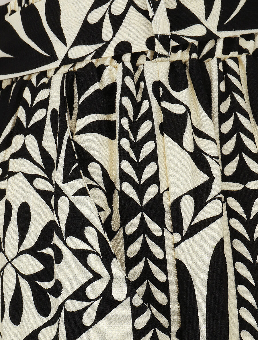 Pantalon imprimé ikat à taille haute élastiquée - Noir - 3