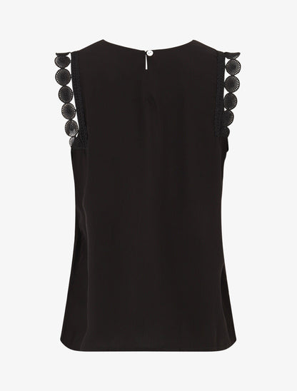Top droit uni sans manches à dentelle - Noir - 2
