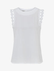 Top droit uni sans manches à dentelle - Blanc - 1