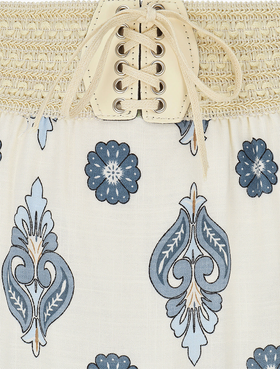 Jupe longue style corset imprimé floral - Bleu clair - 3