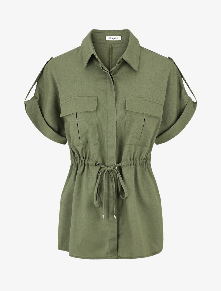 Chemise unie droite effet lin - Kaki - 1