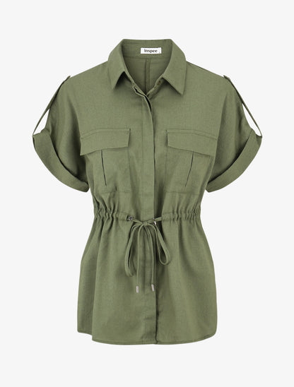 Chemise unie droite effet lin - Kaki - 1