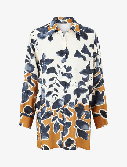 Chemise ample manches longues imprimé floral - Marine - 1