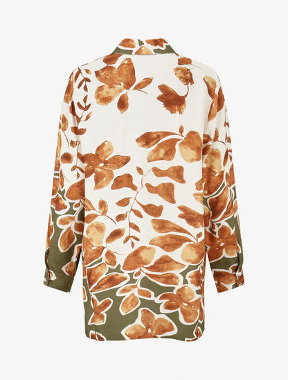 Chemise ample manches longues imprimé floral - Marron - 2