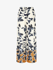 Pantalon droit taille haute imprimé floral - Marine - 1