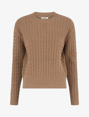 Pull droit à col rond en maille tressée - Taupe - 1