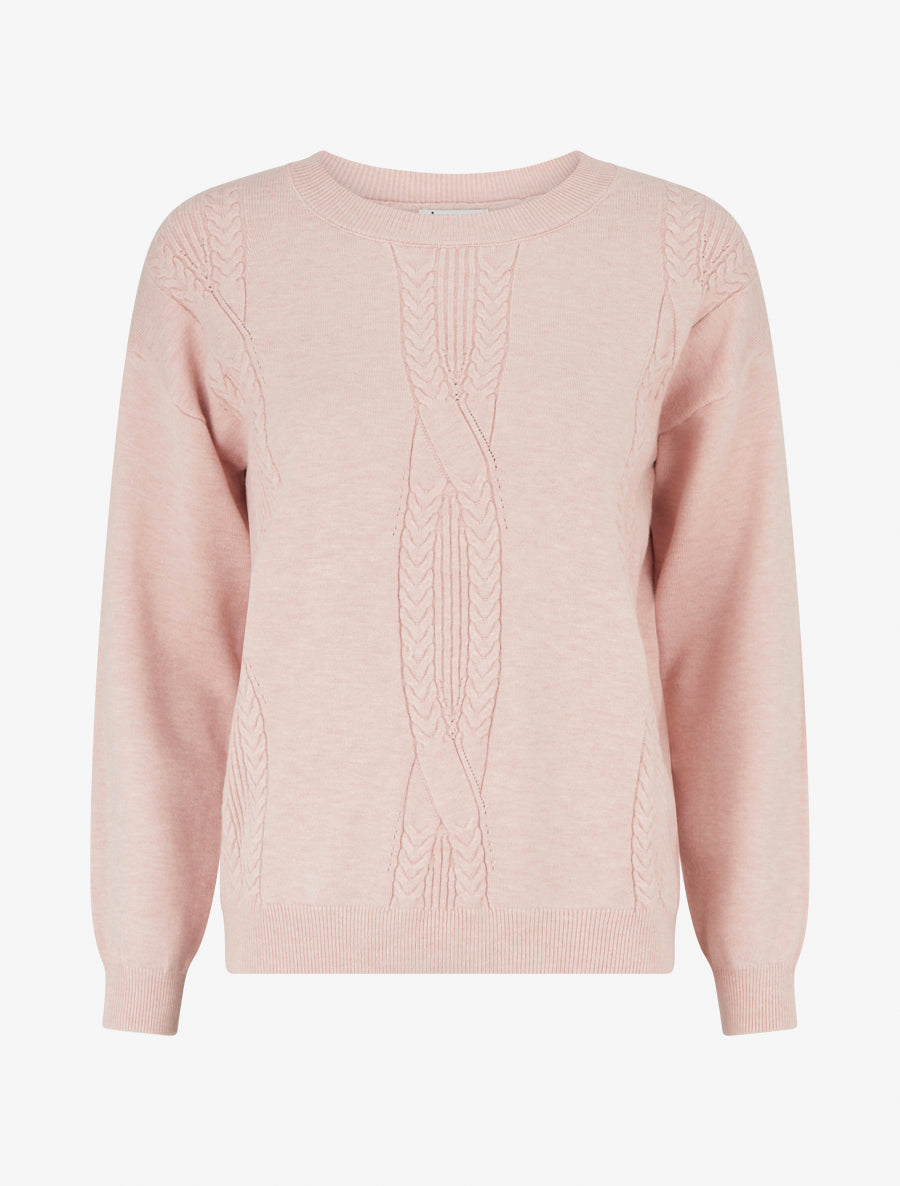 Pull coupe droite effet tressé - Rose - 1