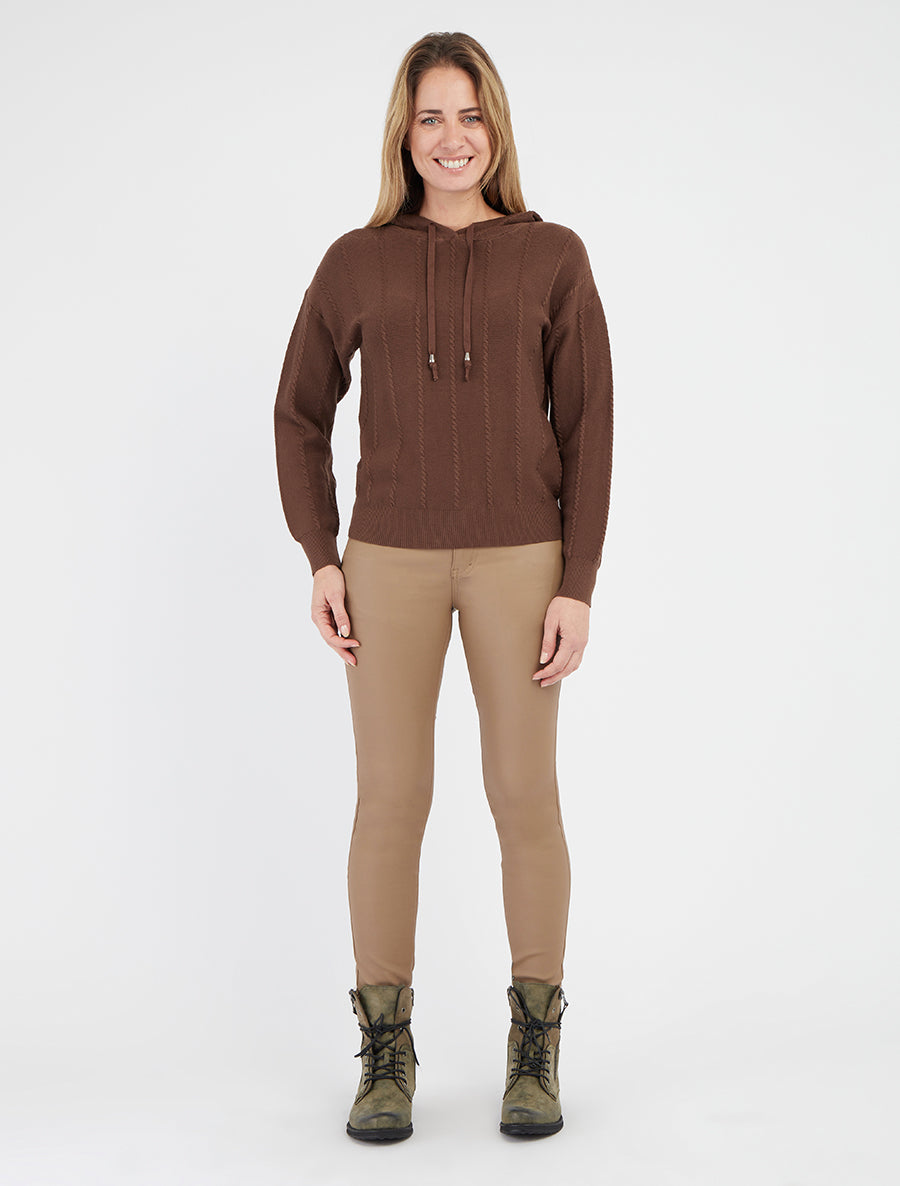 Sudadera con capucha de efecto trenzado corte recto - Marrón