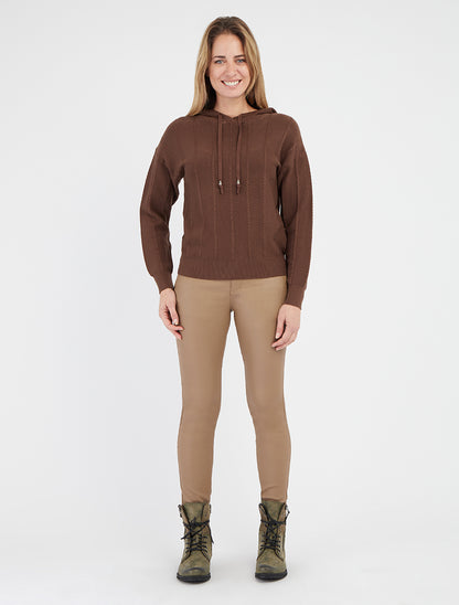 Sudadera con capucha de efecto trenzado corte recto - Marrón
