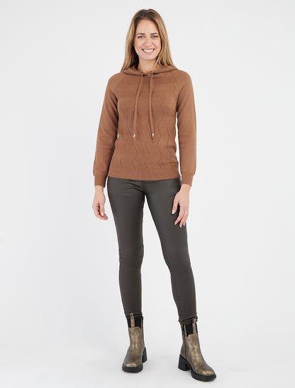 Sudadera con capucha de punto zig-zag - Camello