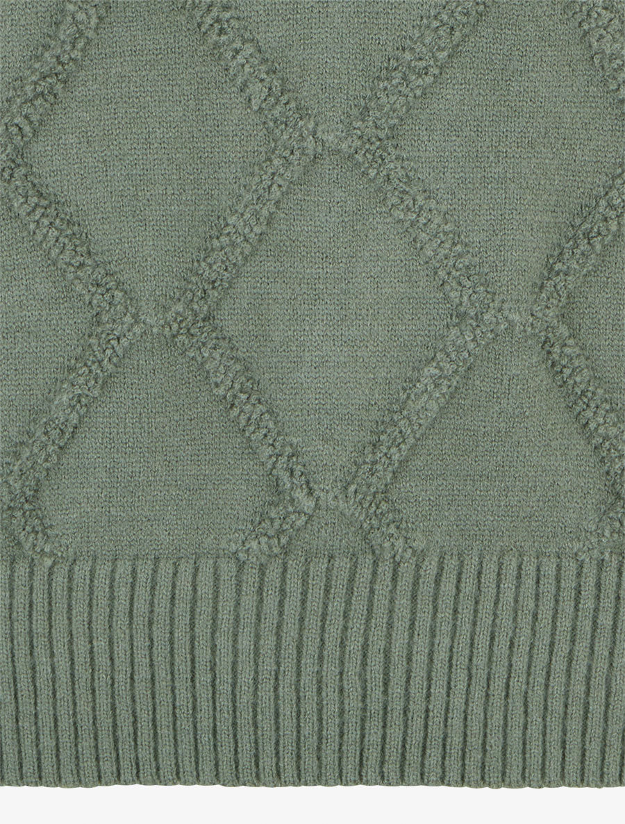 Pull à col rond effet quadrillé - Kaki - 3