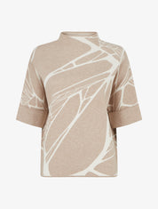 Pull ample graphique à col montant et manches courtes - Taupe clair - 1