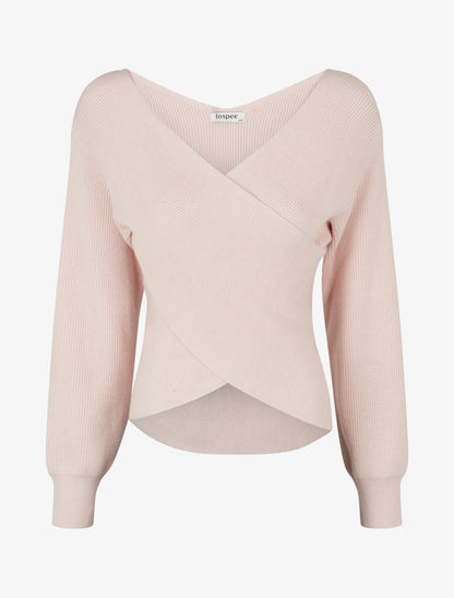 Jersey liso de canalé con cuello cruzado - Rosa