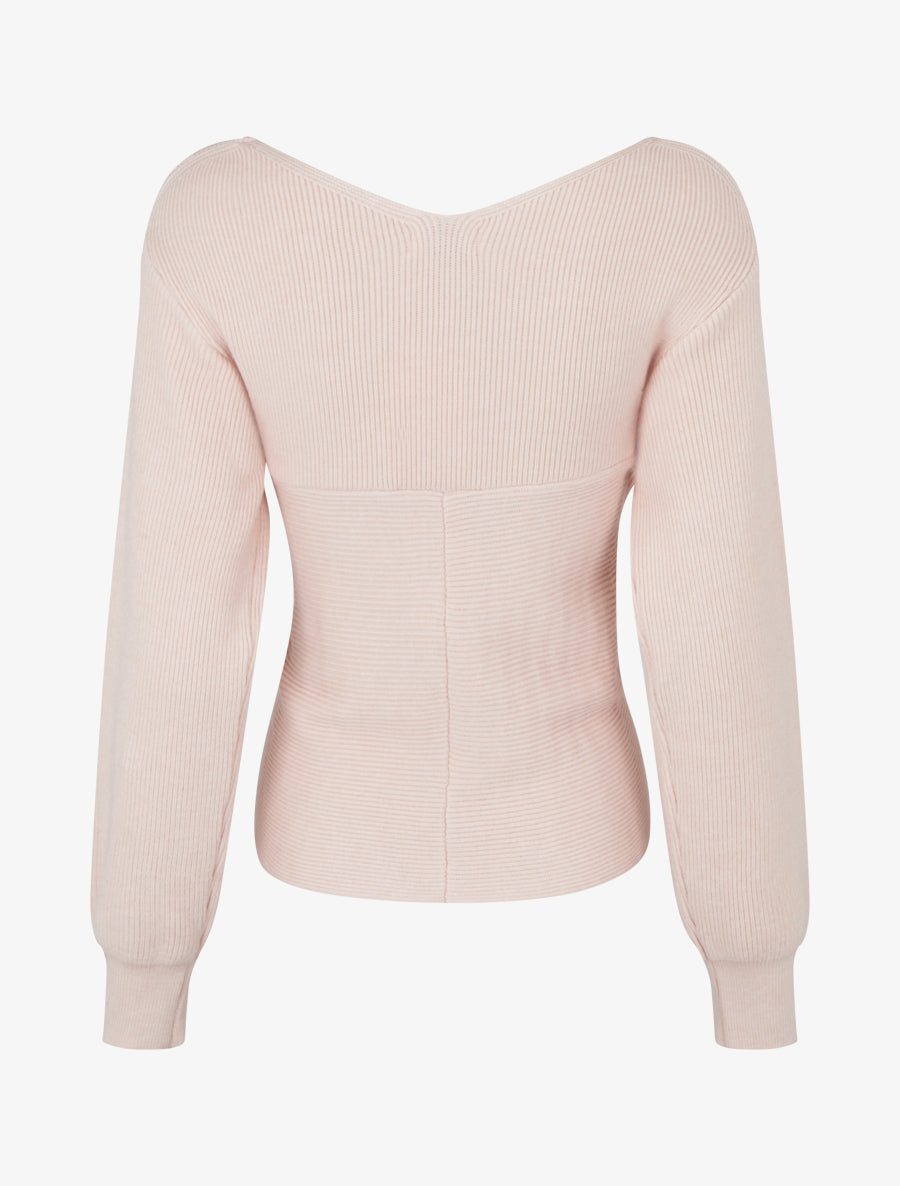 Jersey liso de canalé con cuello cruzado - Rosa