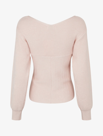 Jersey liso de canalé con cuello cruzado - Rosa