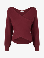 Jersey liso de canalé con cuello cruzado - Burdeos