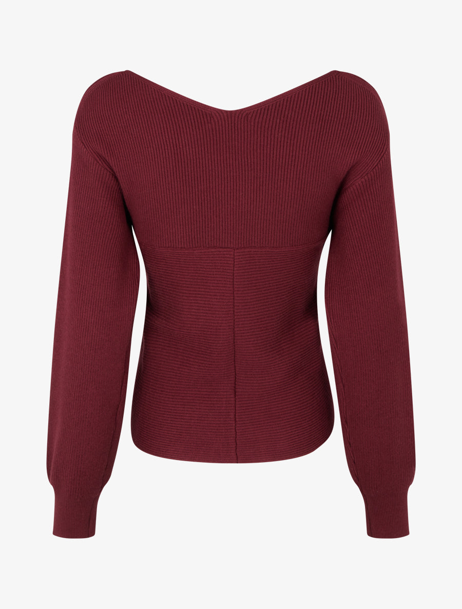 Jersey liso de canalé con cuello cruzado - Burdeos