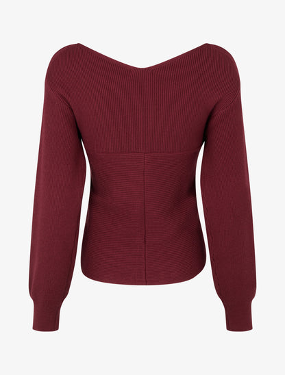 Jersey liso de canalé con cuello cruzado - Burdeos