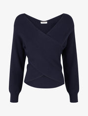 Jersey liso de canalé con cuello cruzado - Marine