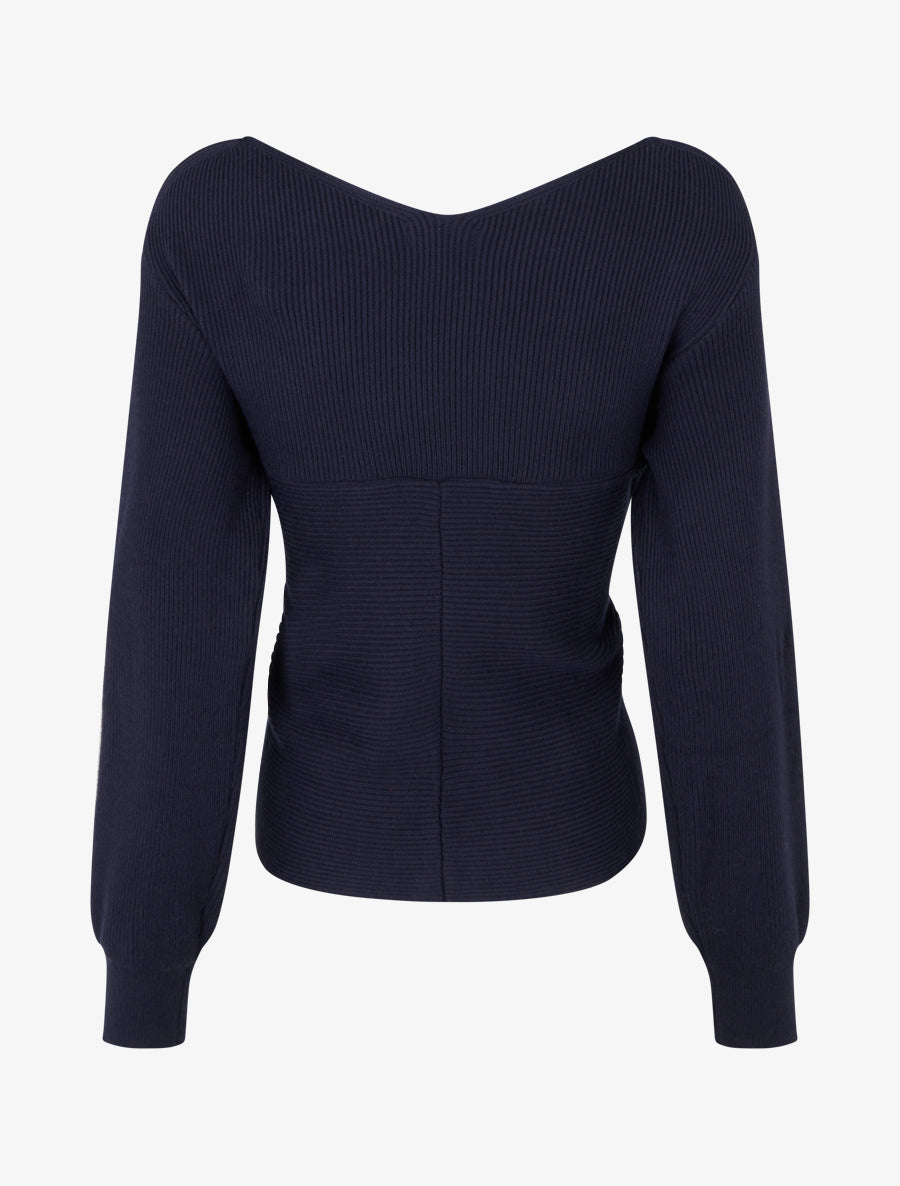 Jersey liso de canalé con cuello cruzado - Marine