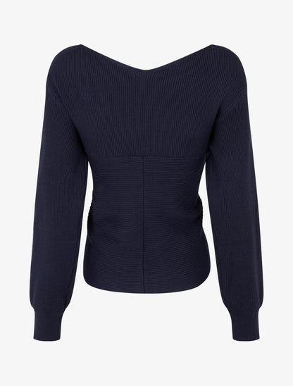 Jersey liso de canalé con cuello cruzado - Marine
