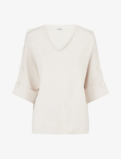 Pull uni à boutons décoratifs - Blanc - 1