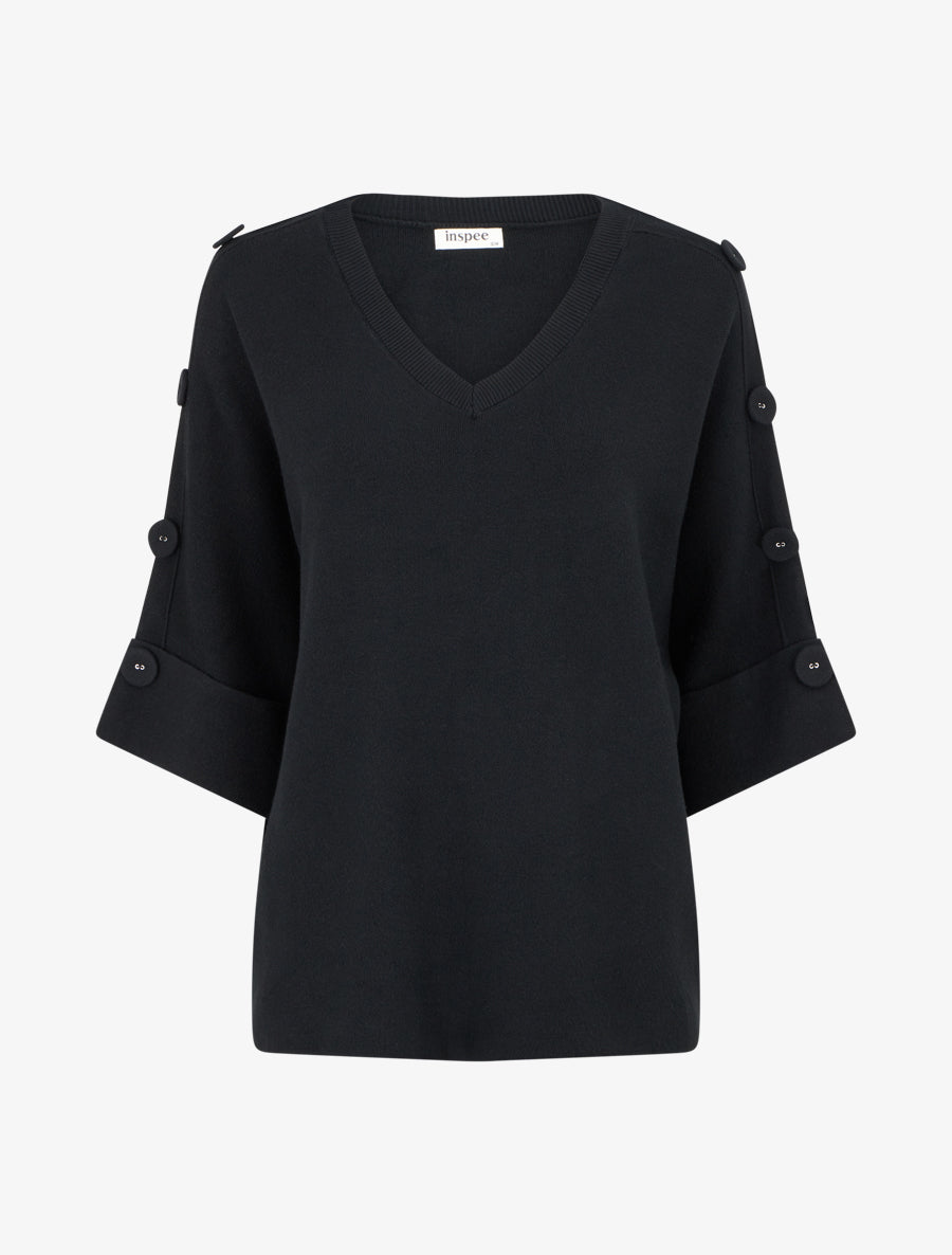 Pull uni à boutons décoratifs - Noir - 1