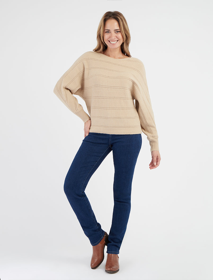 Suéter liso con cuello redondo - Camello