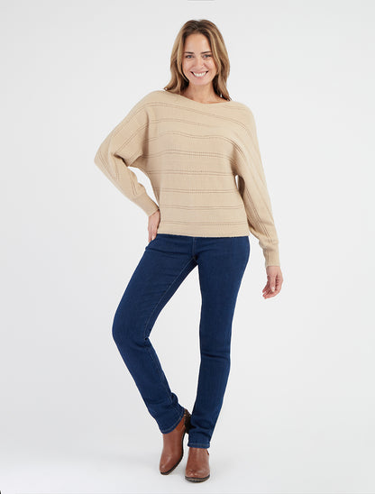 Suéter liso con cuello redondo - Camello