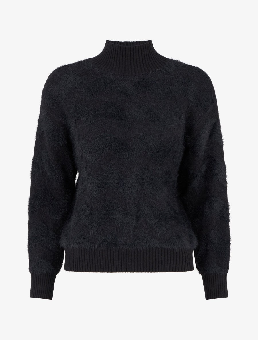 Pull droit uni duveteux - Noir - 1