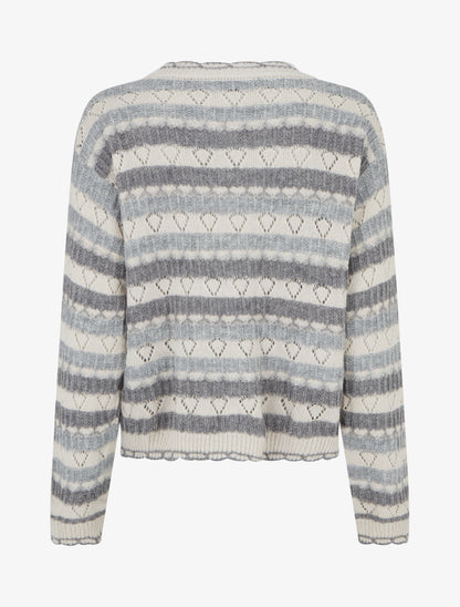 Gilet rayé en maille fantaisie à col V - Gris - 2