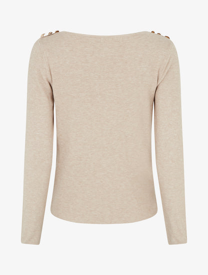 Pull fin à col rond et boutons décoratifs - Taupe - 2