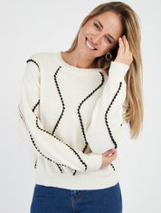 Suéter recto con trenzas irisadas - Crudo