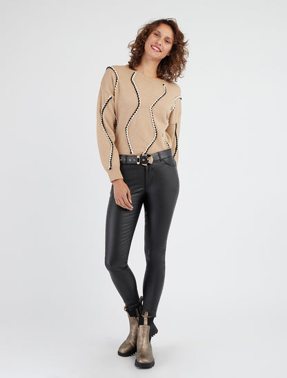 Suéter recto con trenzas irisadas - Beis