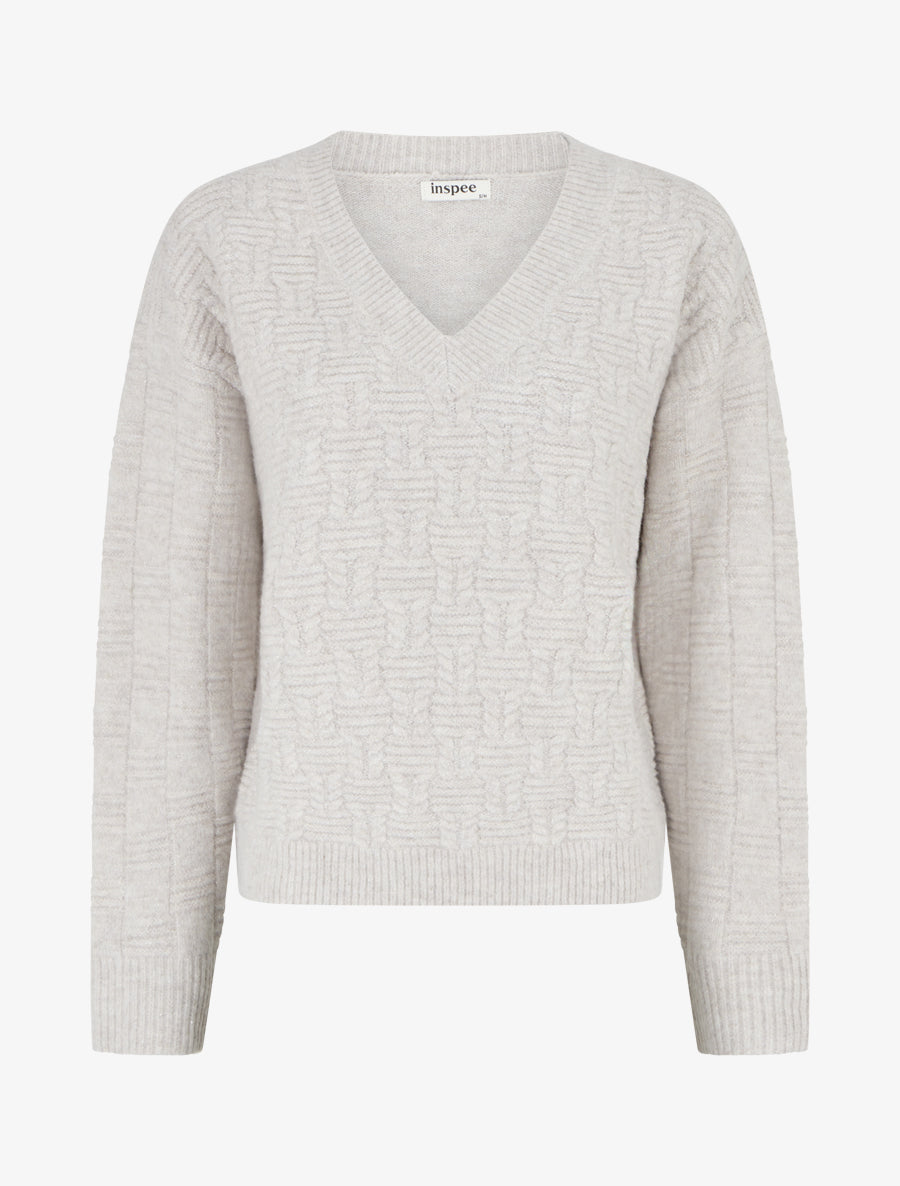 Pull droit irisé à col V - Beige - 1