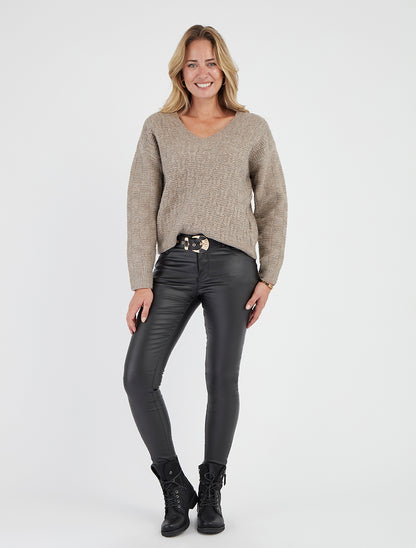 Jersey recto irisado con cuello en V - Topo