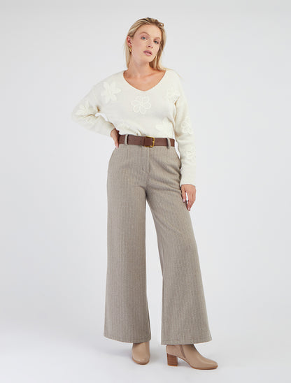 Pull duveteux à fleurs brodées - Écru - 8