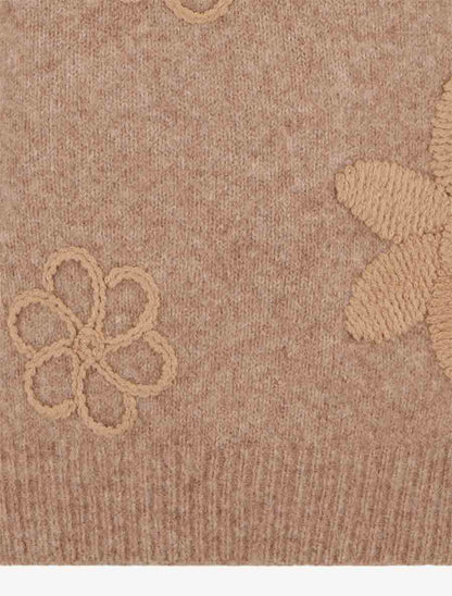 Pull duveteux à fleurs brodées - Camel - 3