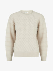 Pull droit à col rond en maille rayé - Beige - 1