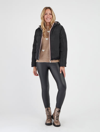 Chaqueta acolchada reversible con capucha - Negro