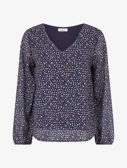Blouse imprimé fantaisie à manches longues - Marine - 1